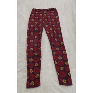 Lularoe Red/Tan/Dark Purple‎ Floral Leggings One Size Fits Most